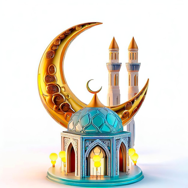 A model of a building with a crescent moon on it.