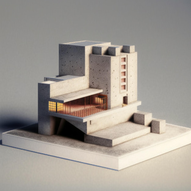 A model of a building with a small balcony and a small balcony.