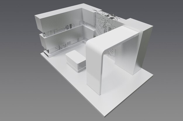 A model of a building with a white background