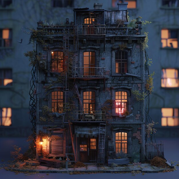 Photo a model of a building with a window that says  haunted