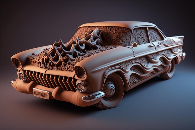 A model of a car with a skull on the hood