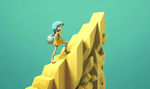 model cartoon meisje klimmen op een kleine trap met groeiconcept in de stijl van sketchfab