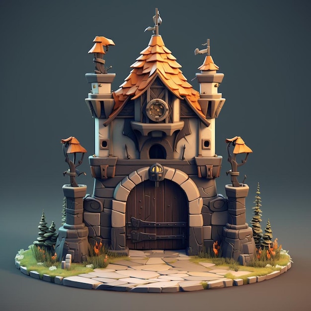 Photo a model of a castle with a door that says 