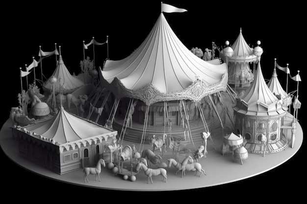 A model of a circus with horses and a small town.