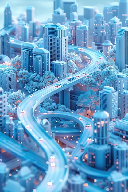 Foto un modello di città con strade e edifici