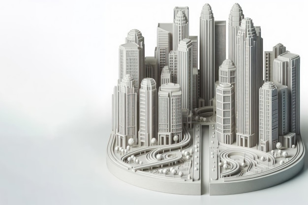 Model of a city with skyscrapers on a light background Place for text