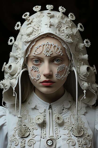 a model in a conceptual white outfit surreal worlds