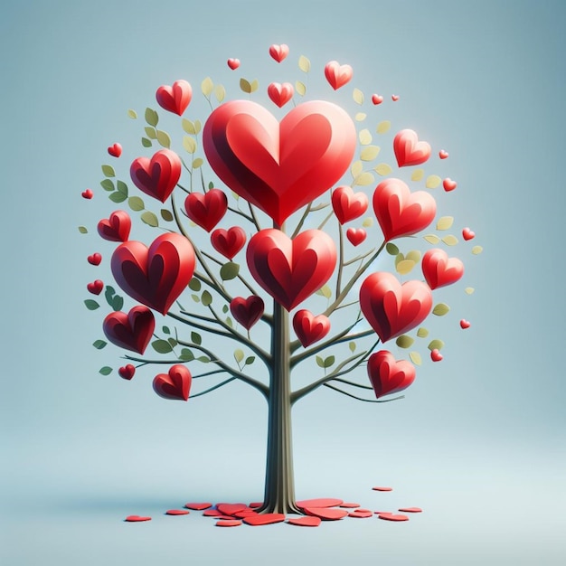 Foto model de un arbol con hojas de corazones