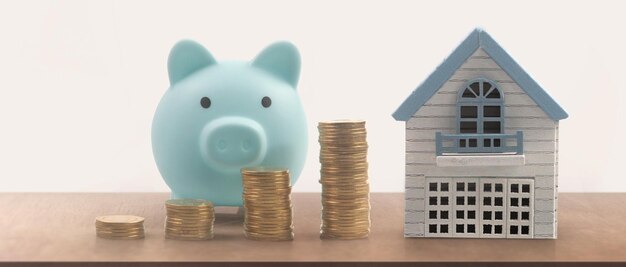 model of detached miniature house mock and coins
