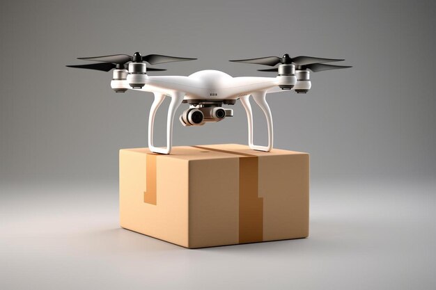 A model of a drone with a box that says " a box " on it.