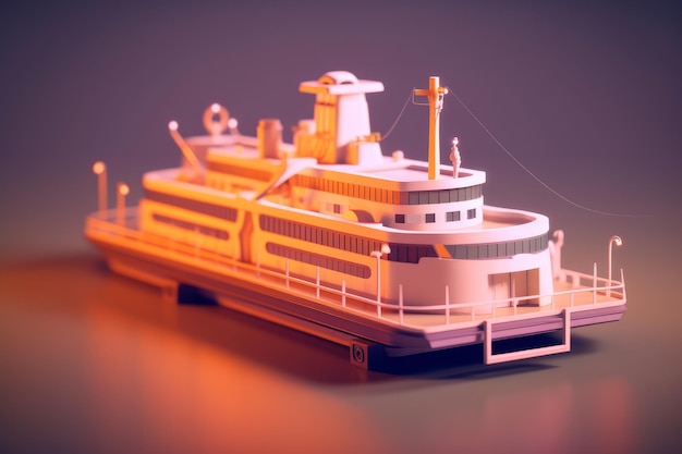 Photo a model of a ferry boat with a purple background.