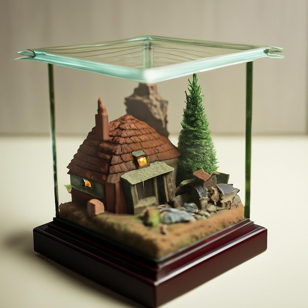model in glass dome