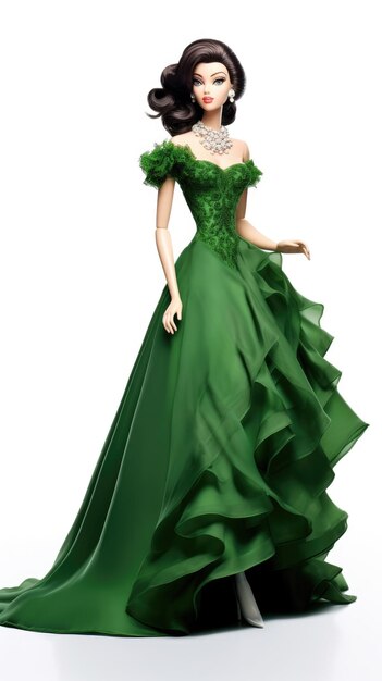 A model in a green dress