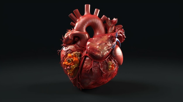 A model of a heart with a red heart on it