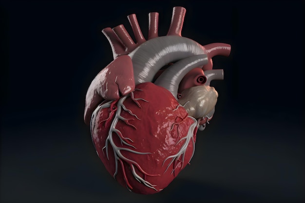 A model of a heart with a red heart on it