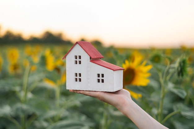 Modello di casa nel palmo femminile