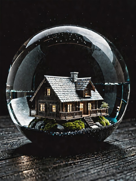 Photo a model house in a glass ball with a house on the top