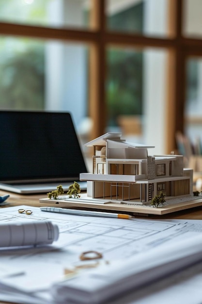 a model of a house sitting on top of a desk