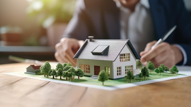 Model of a house on a table in a real estate agency