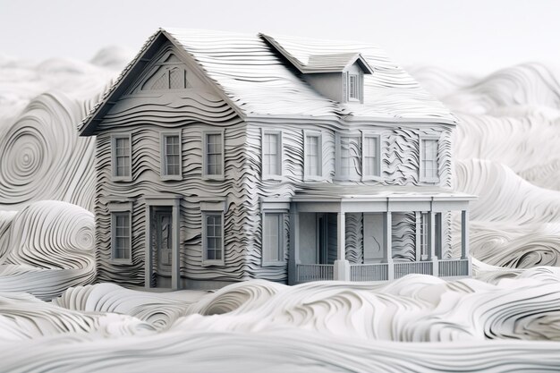 Model house on a white background 3D illustration Copy space