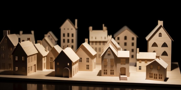 A model of a house with a black background