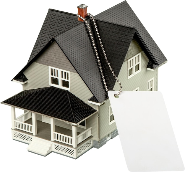 Model of a House with Grey Gift Tag - Isolated