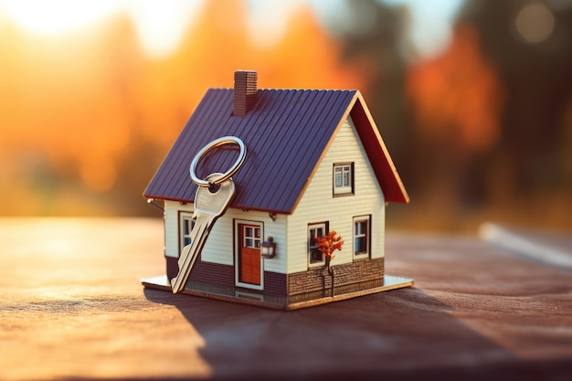 Model of a house with a key and a key