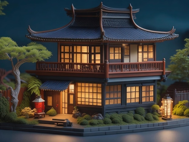 Модель дома с фонарем на крыше