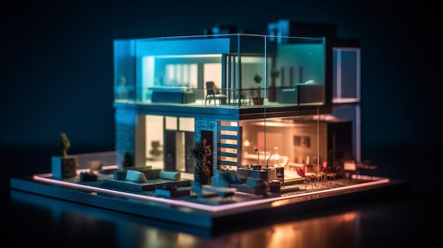 A model of a house with a lit up house and the words home sweet home.