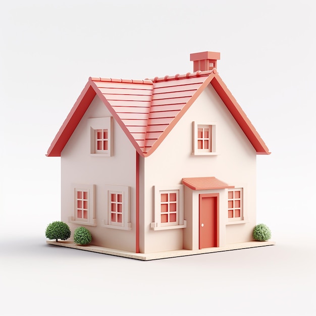 a model of a house with a red door and a red door