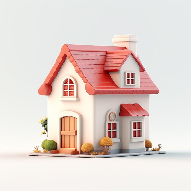 a model of a house with a red door and a red door