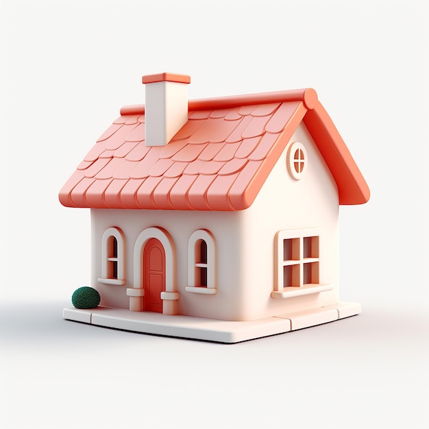 a model of a house with a red roof and a red door