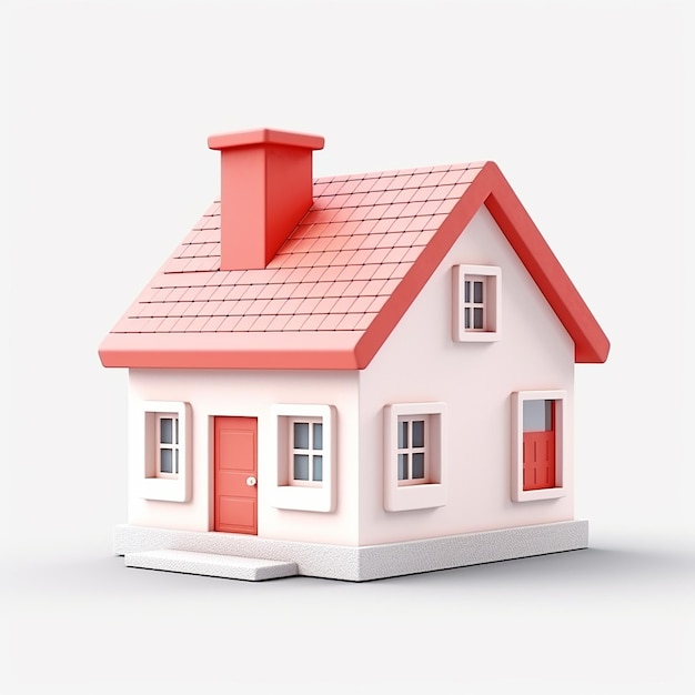 a model of a house with a red roof and a red door