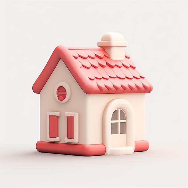 a model of a house with a red roof and a red door