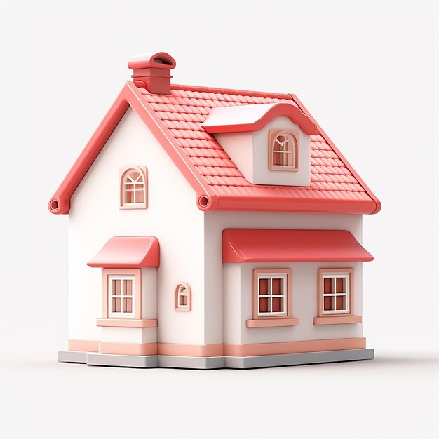 a model of a house with a red roof and a red door