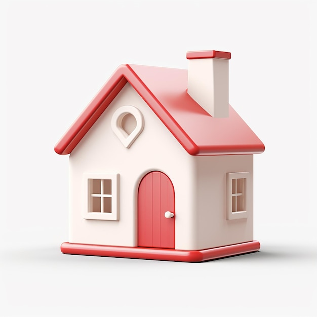 a model of a house with a red roof and a red door