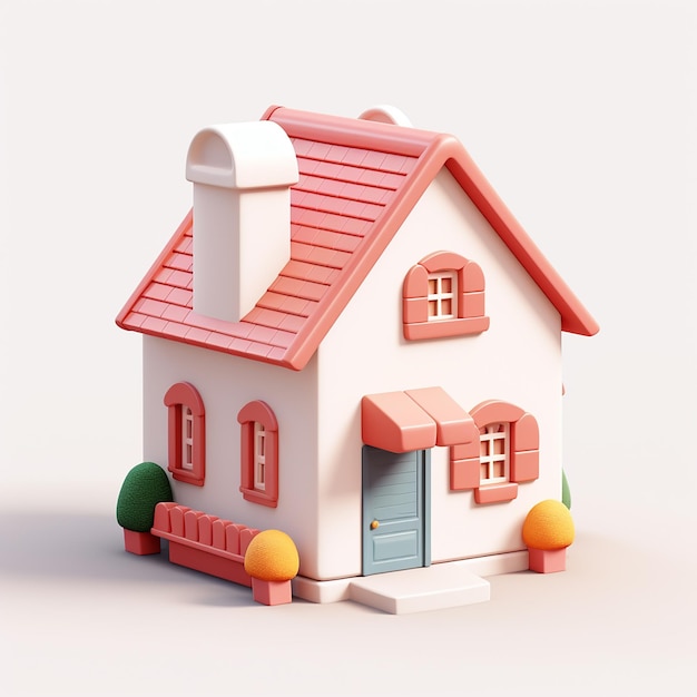 a model of a house with a red roof and a red door