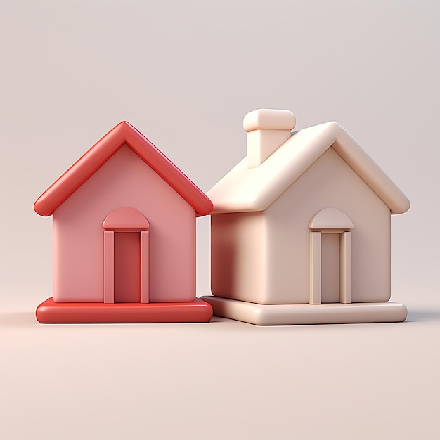 a model of a house with a red roof and a red door