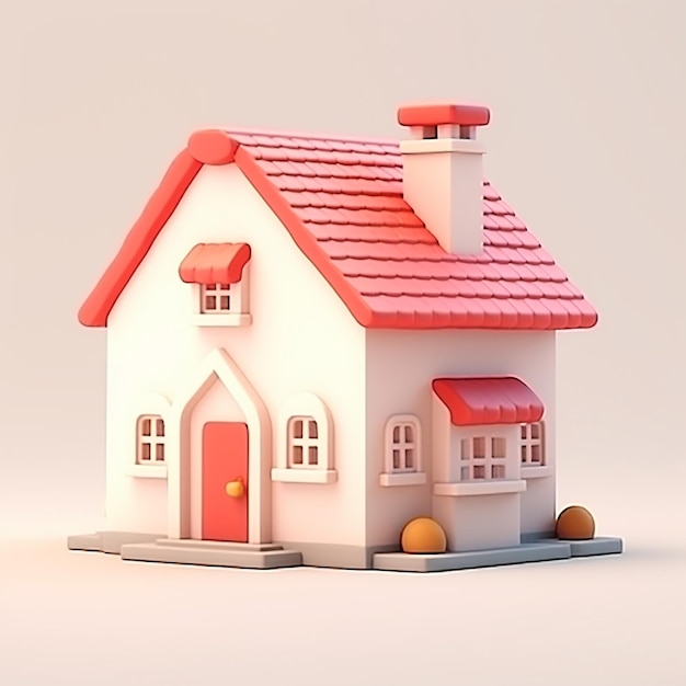 a model of a house with a red roof and a red door