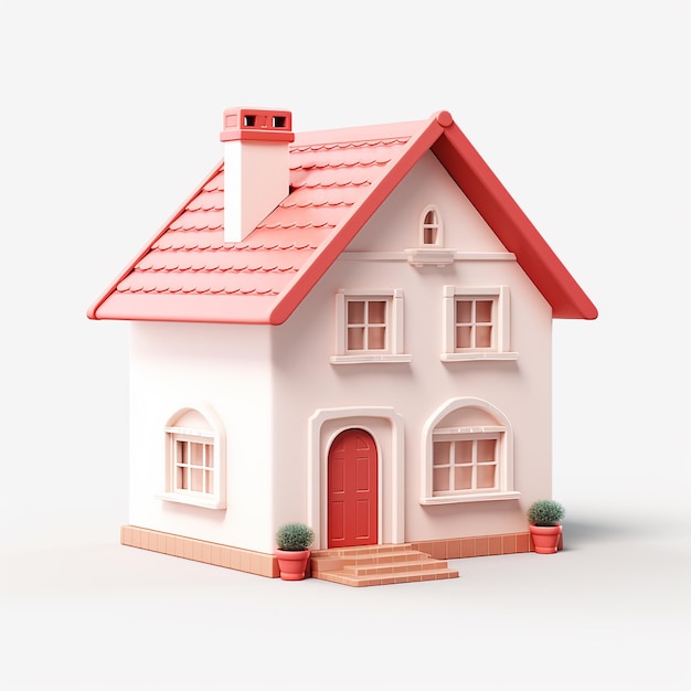 a model of a house with a red roof and a red door