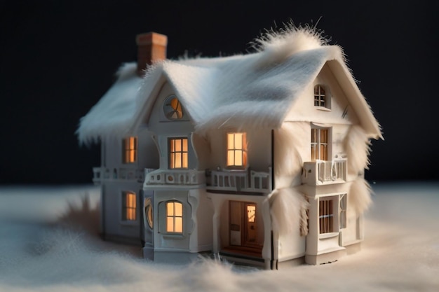 a model of a house with a snow covered roof