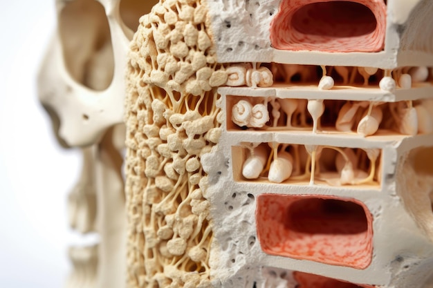 A model of a human bone with the bones labeled.