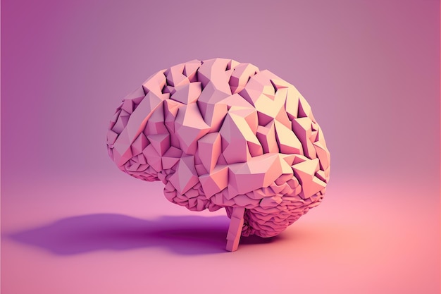 Model of human brain on pink background Profile view Intelligence concept The complexity of the human mind Generative AI