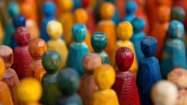 A model of human conceptions is displayed on a background crowded with colorful wooden figures