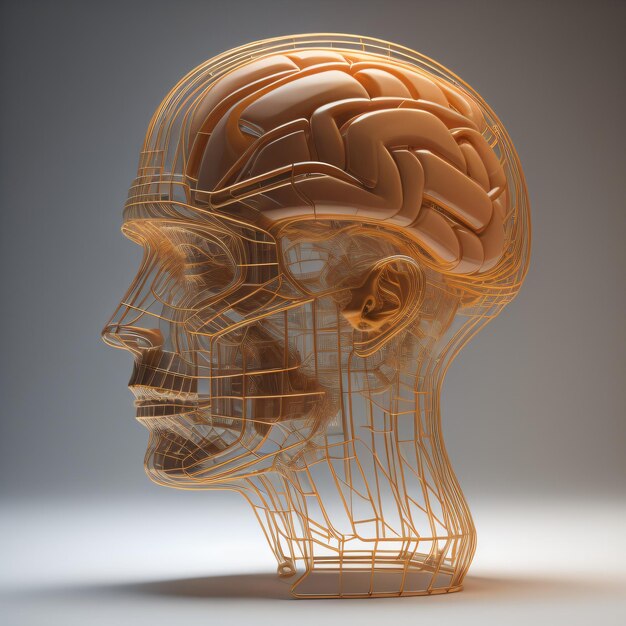 A model of a human head with the brain drawn on it.