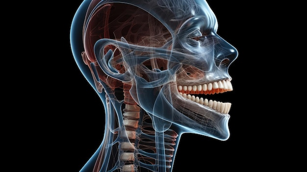 A model of a human head with a lower jaw.