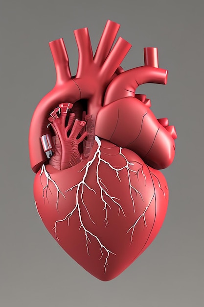 A model of a human heart with a hand on it