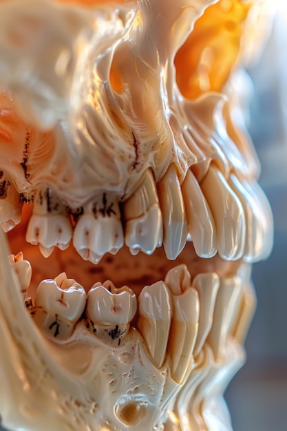Foto un modello di cranio umano con denti mancanti ideale per scopi educativi o disegni dentali