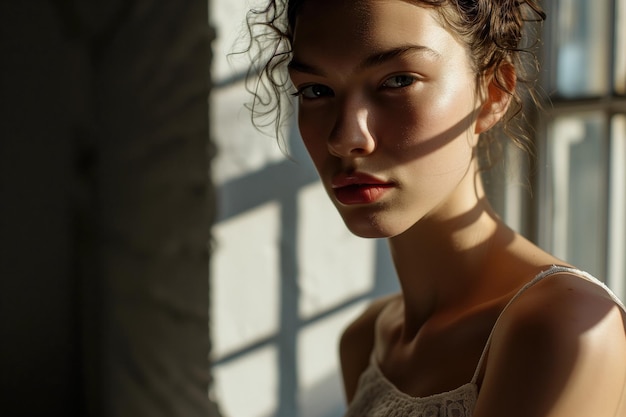 Model in de studio met natuurlijk licht