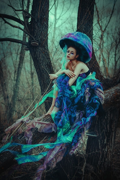 Model is posing in a jellyfish costume